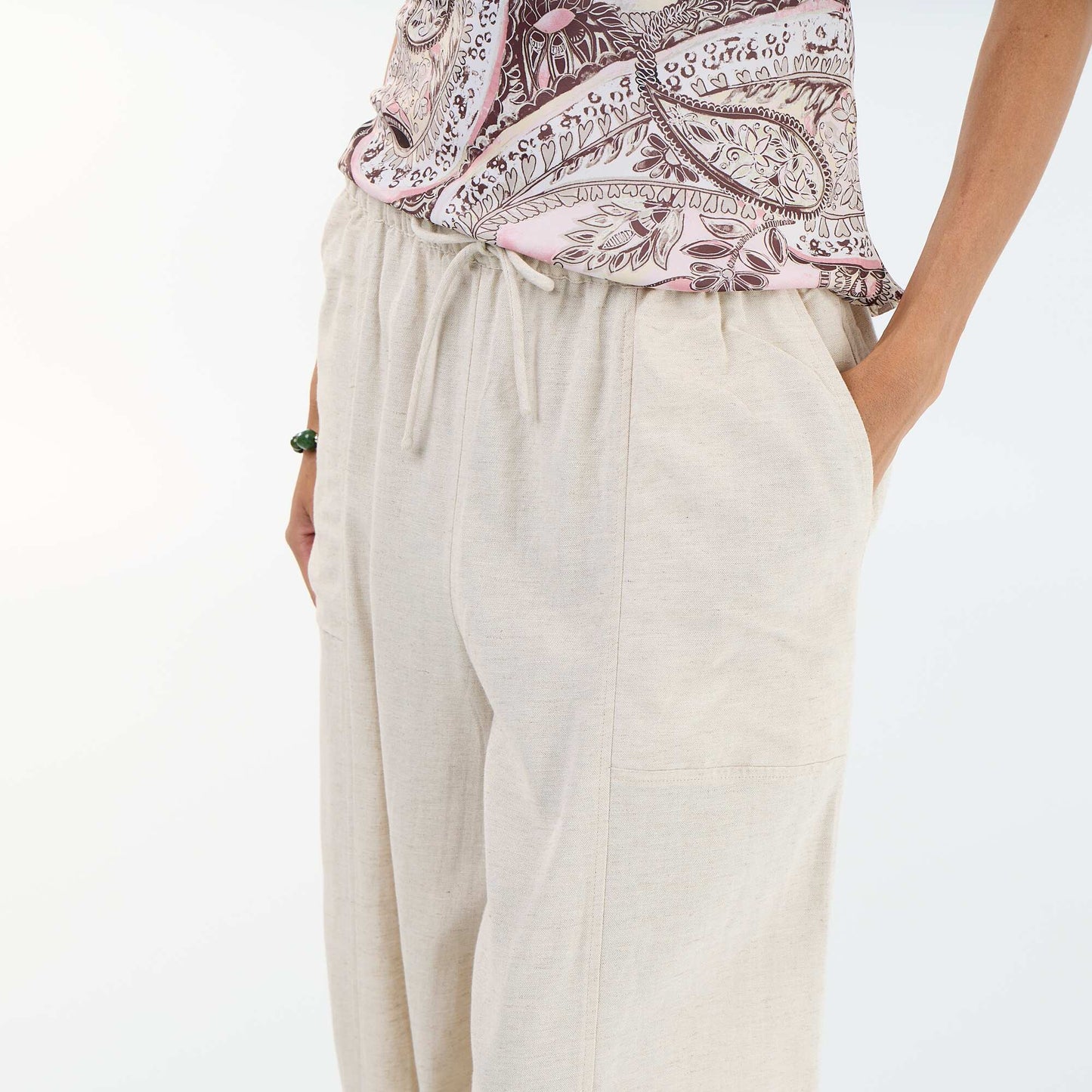 Wide-leg linen blend trousers WHITE