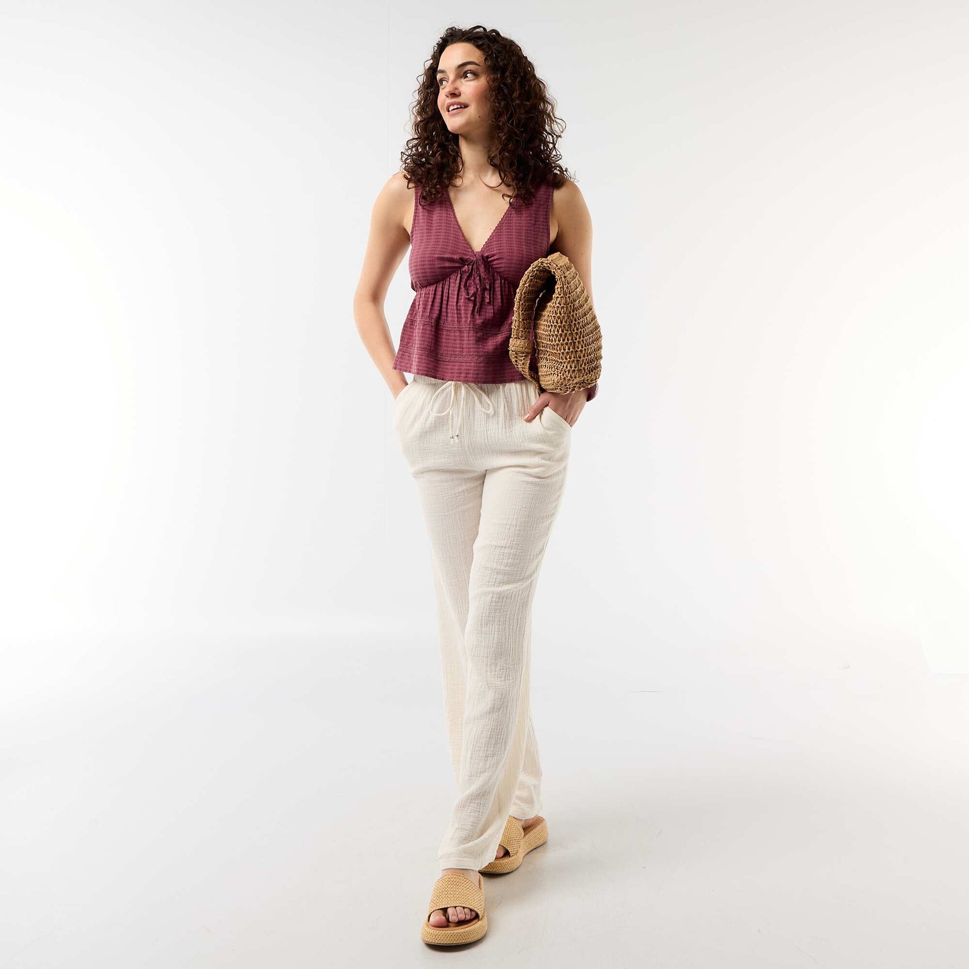 Openwork knit sleeveless top PINK