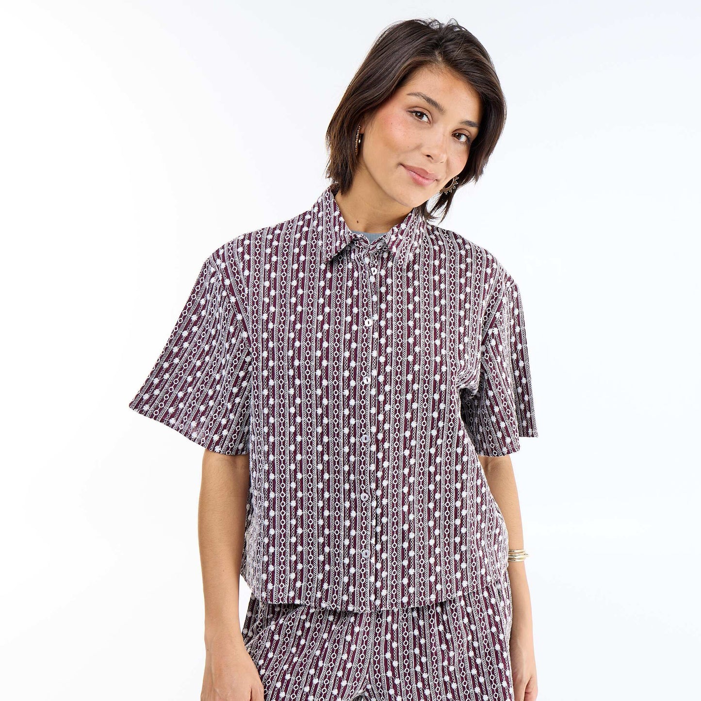Embroidered short-sleeved shirt PINK