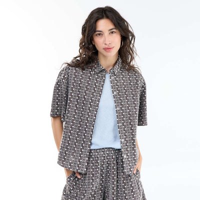 Embroidered short-sleeved shirt BROWN