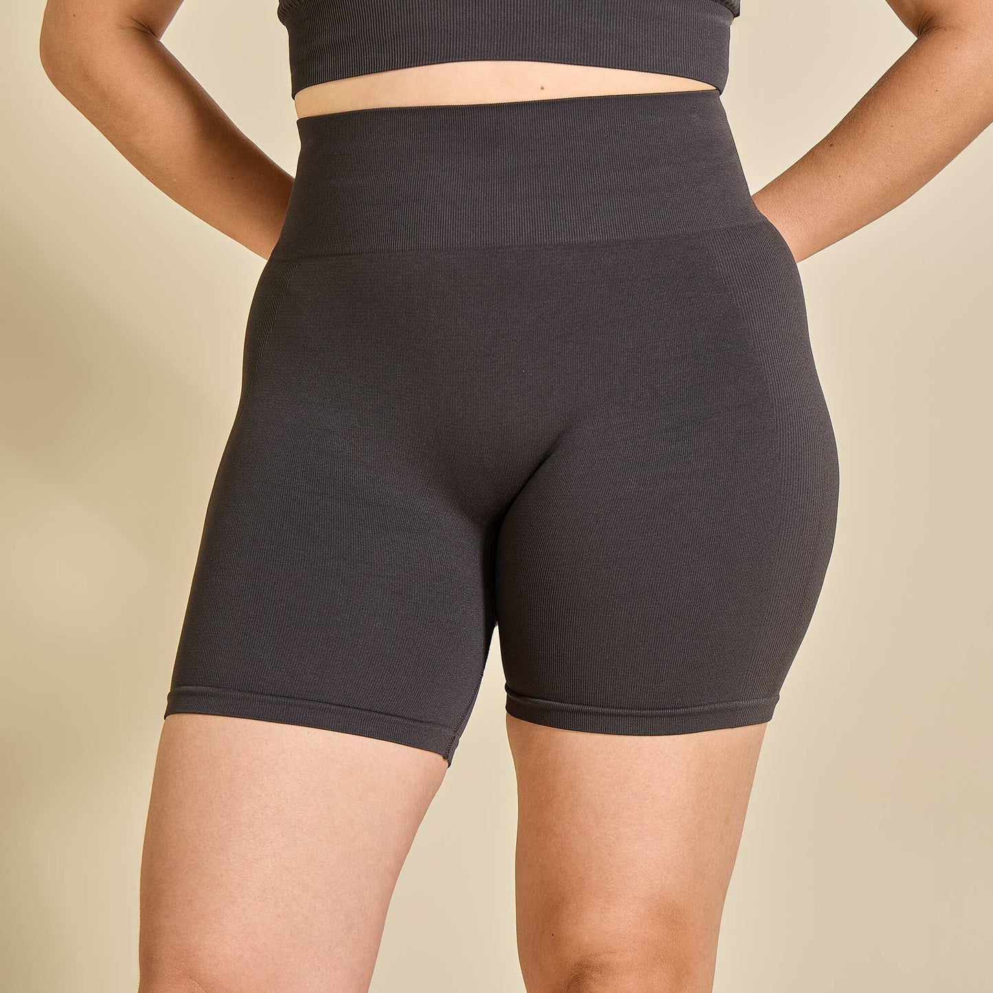 Ribbed Sports Biker Shorts BLACK