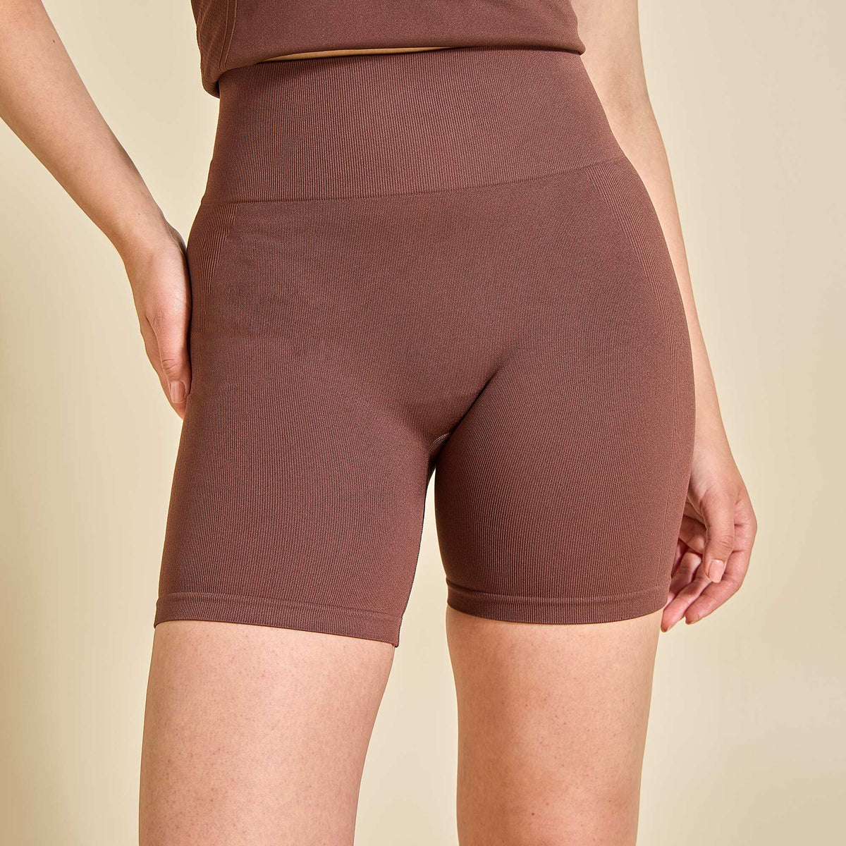 Ribbed Sport Cycling Shorts BROWN