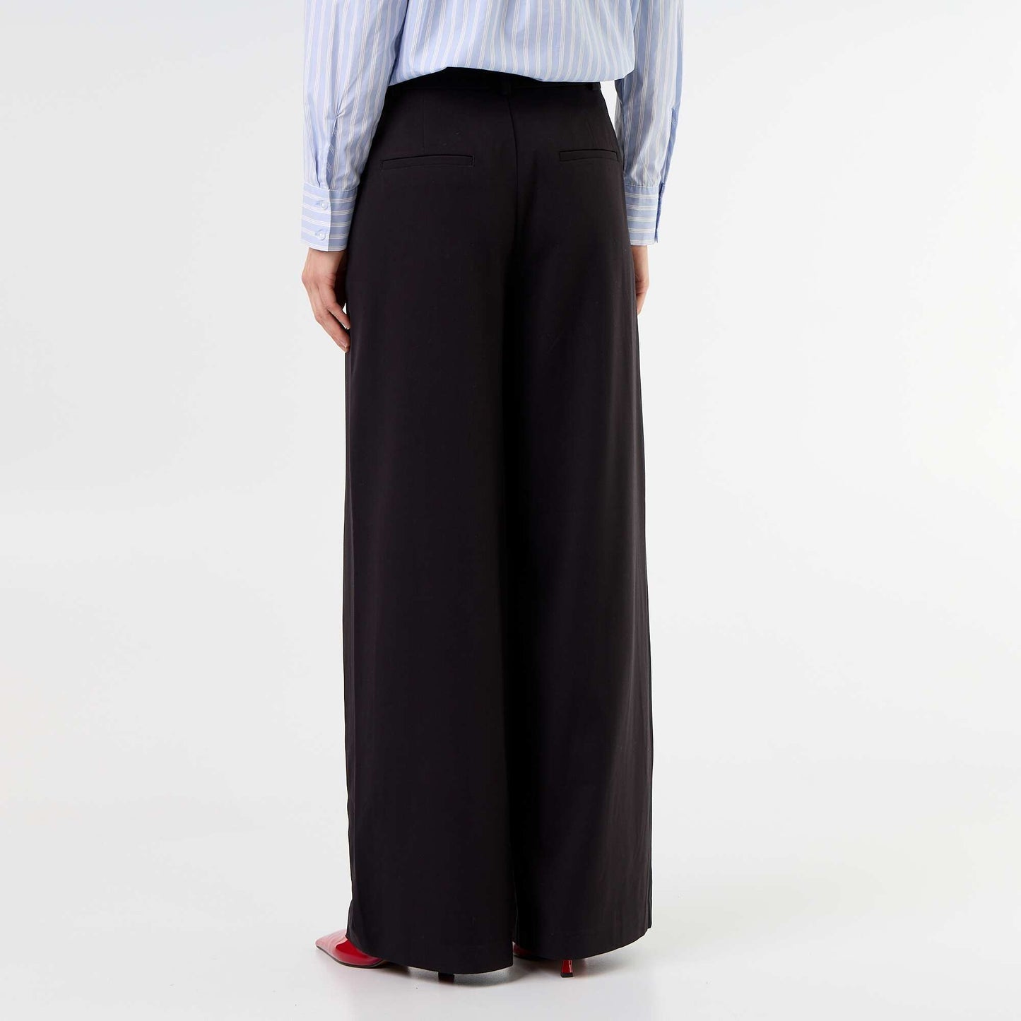 Pleated High-Waisted Wide-Leg Trousers BLACK