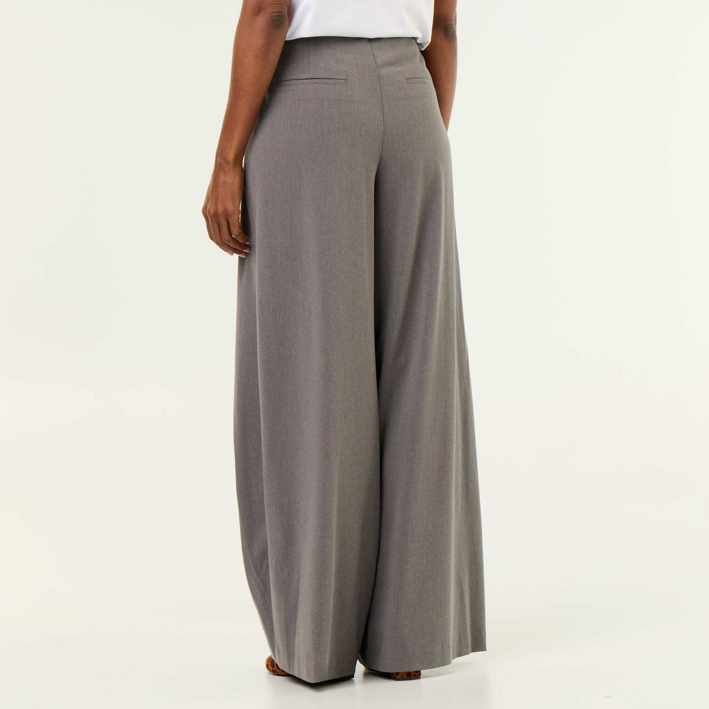 Pleated High-Waisted Wide-Leg Trousers GREY