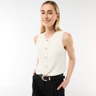 Sleeveless Top with Gold Buttons BEIGE
