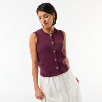 Sleeveless Top with Gold Buttons PURPLE