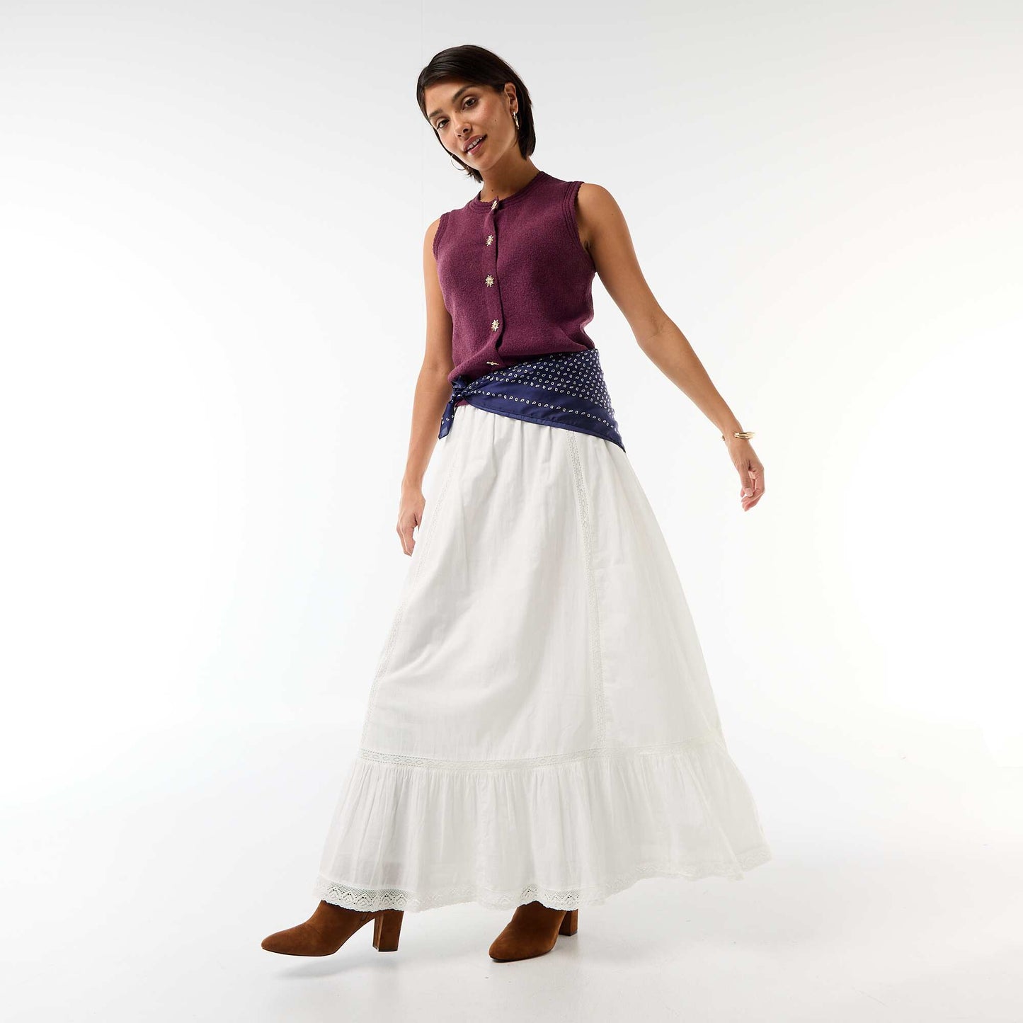 Sleeveless Top with Gold Buttons PURPLE