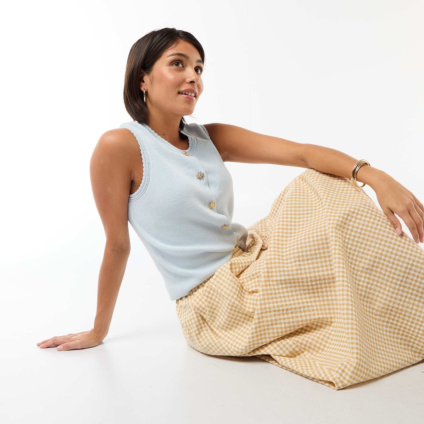 Sleeveless Top with Gold Buttons BLUE