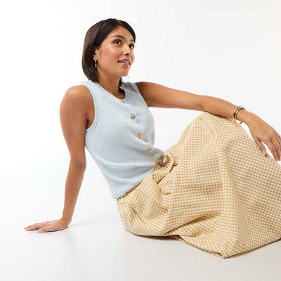 Sleeveless Top with Gold Buttons BLUE
