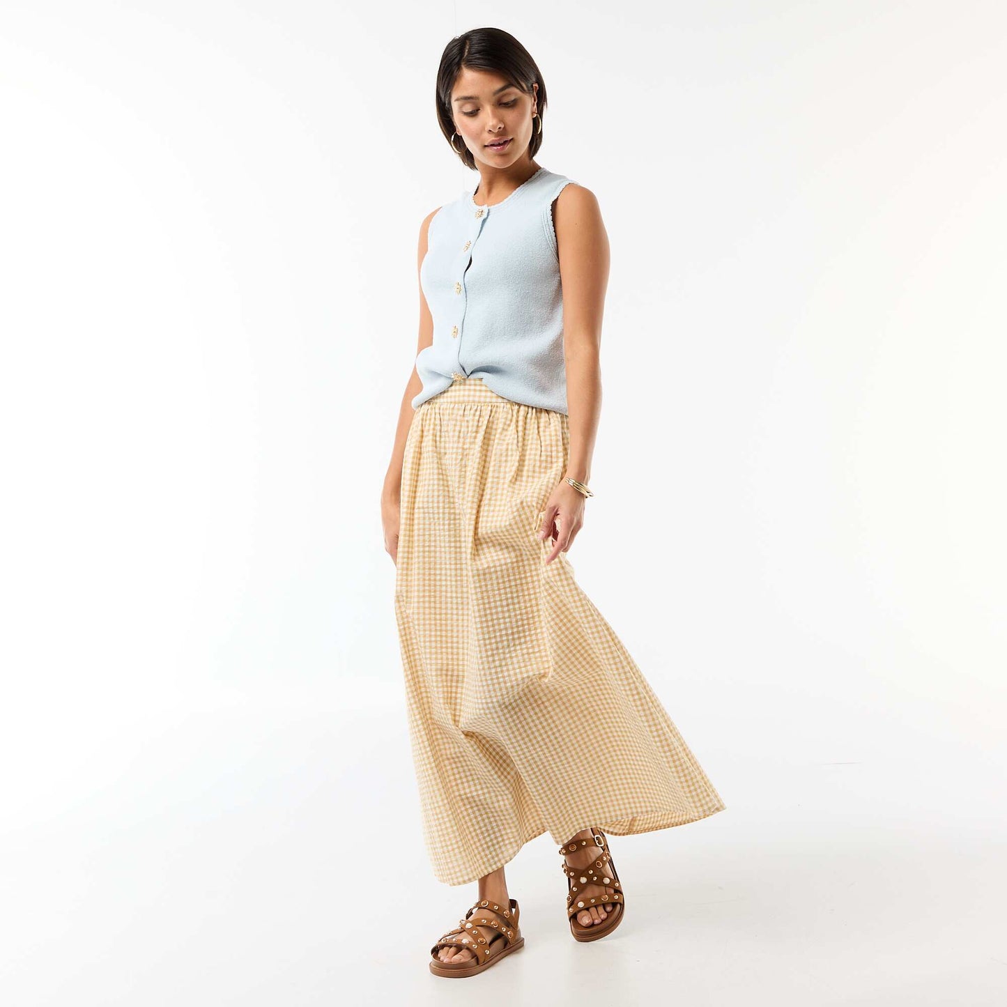 Sleeveless Top with Gold Buttons BLUE