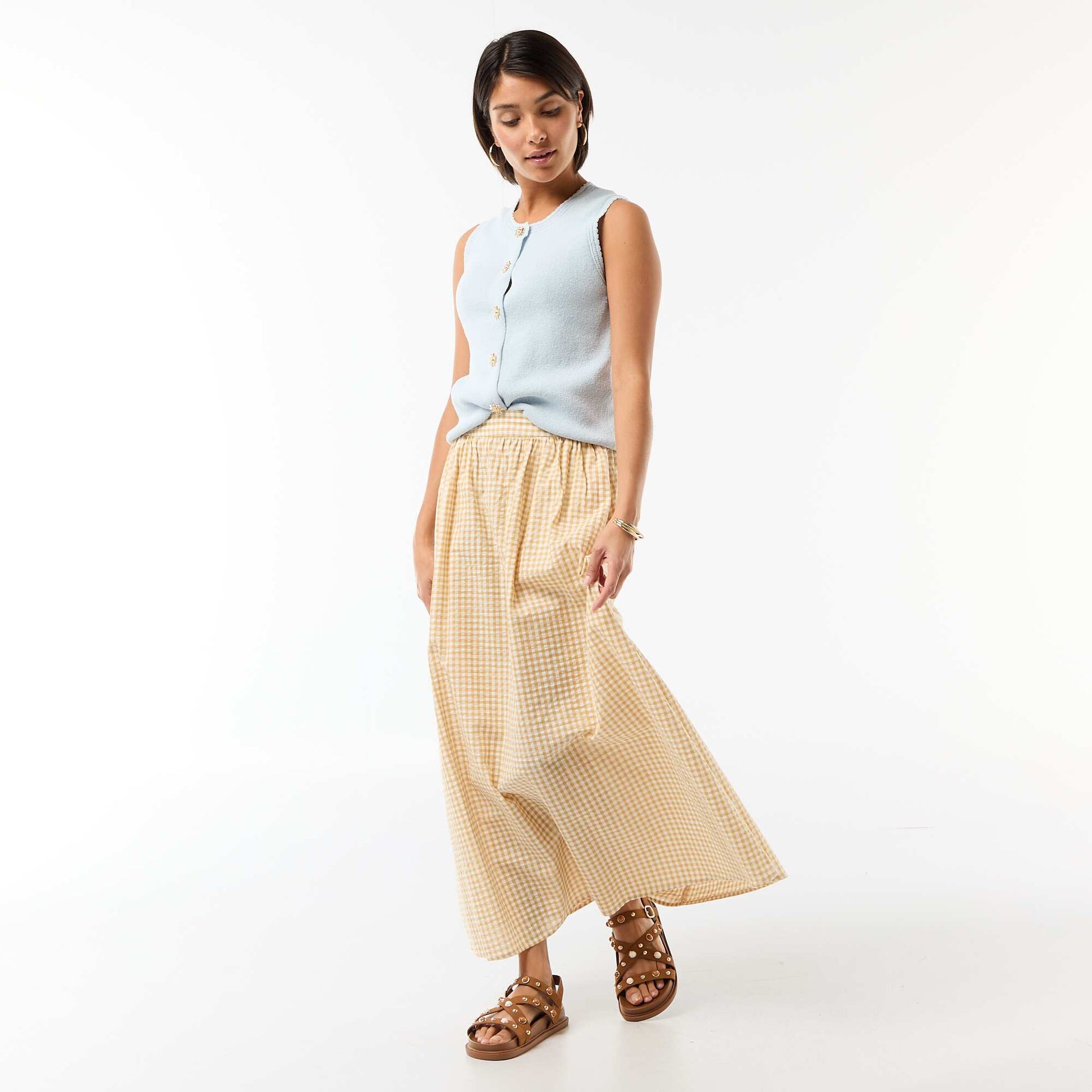 Sleeveless Top with Gold Buttons BLUE