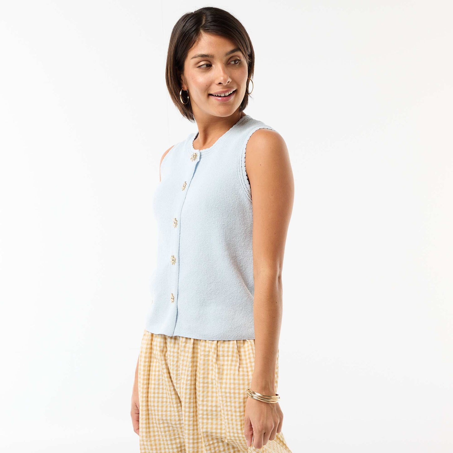 Sleeveless Top with Gold Buttons BLUE