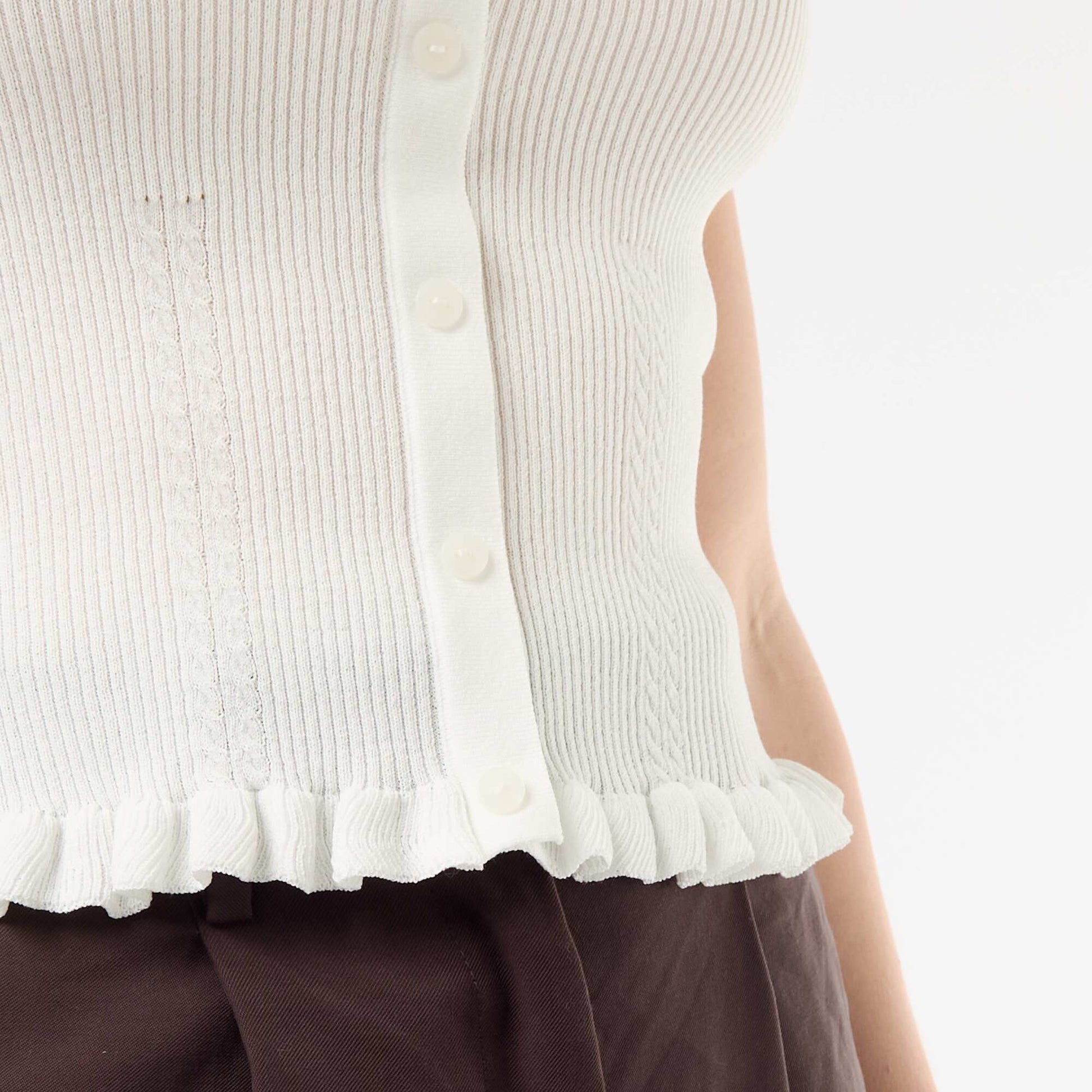 Ribbed Tank Top with Faux Button Front WHITE