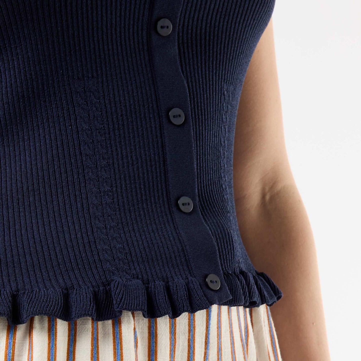 Ribbed Tank Top with Faux Button Front BLUE