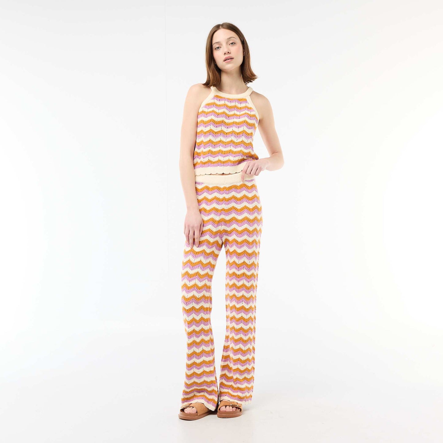 Tricolour Crochet Wide-Leg Trousers PURPLE