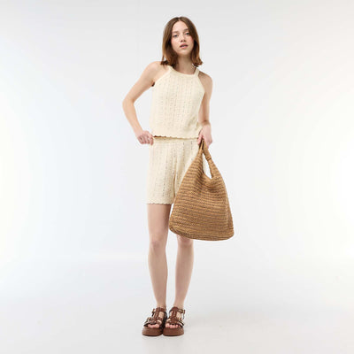 Crochet Wide-Leg Shorts BEIGE