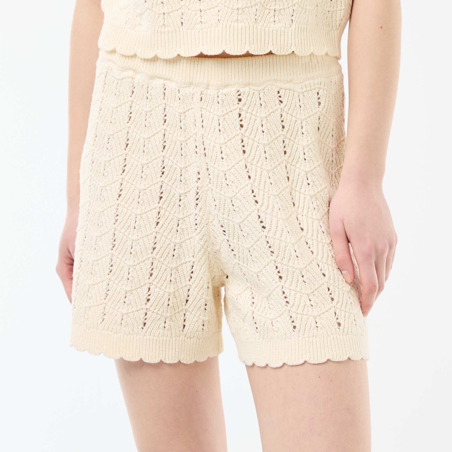 Crochet Wide-Leg Shorts BEIGE