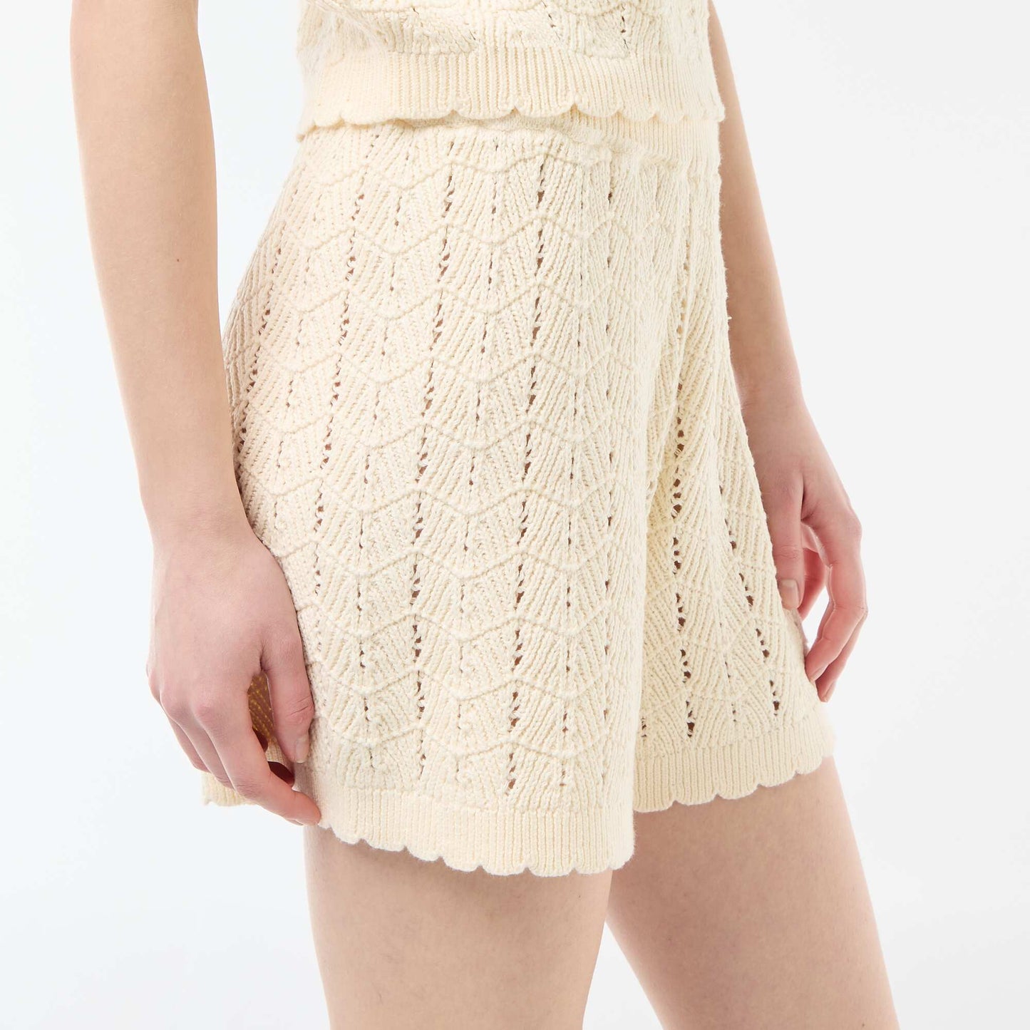 Crochet Wide-Leg Shorts BEIGE