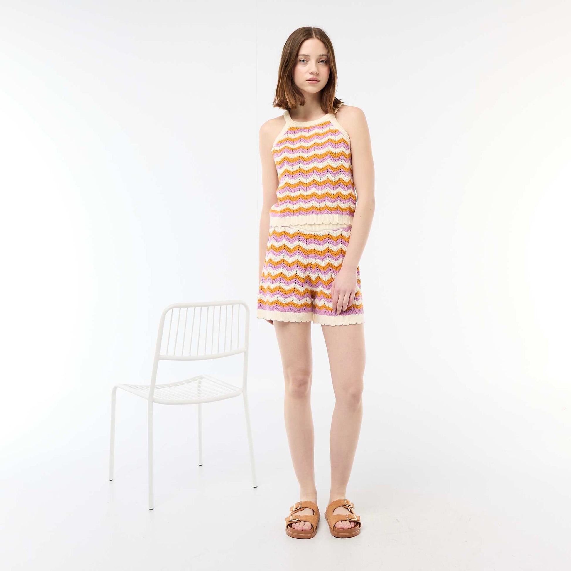 Crochet Wide-Leg Shorts BEIGE