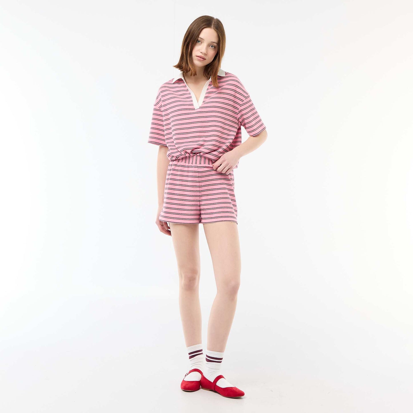 Striped Terry Towelling Shorts PINK