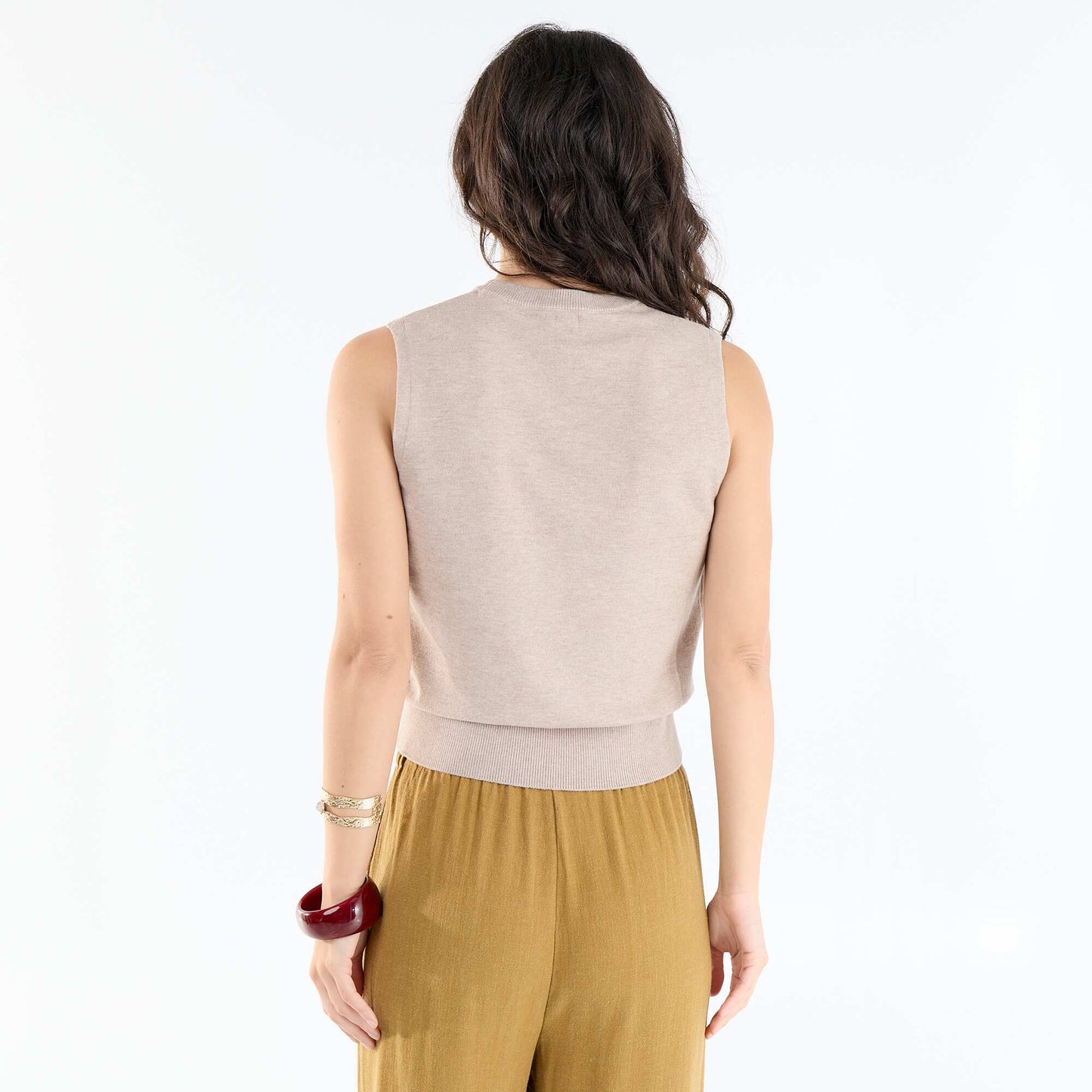Sleeveless Round-Neck Sweater BEIGE