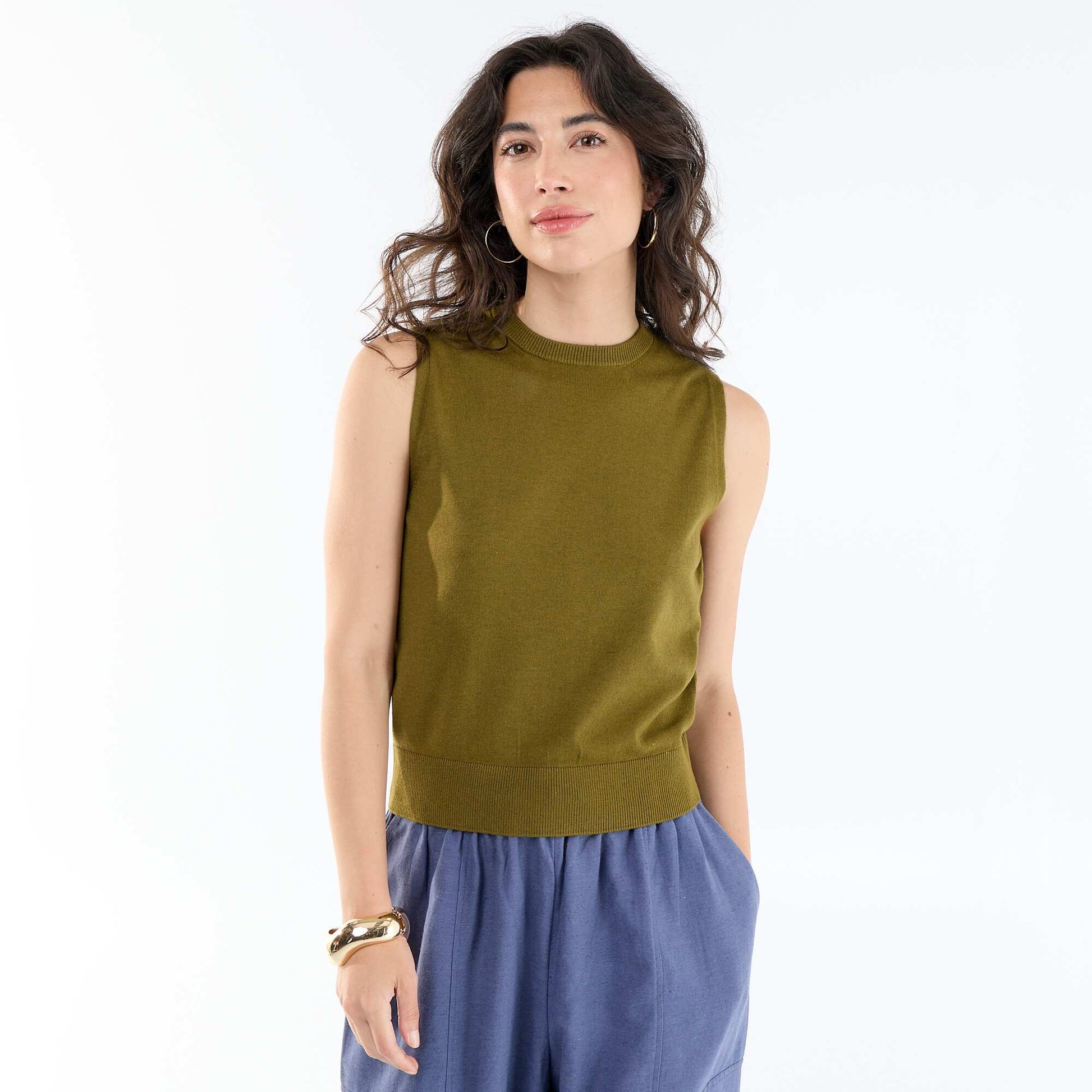 Sleeveless Round-Neck Sweater GREEN