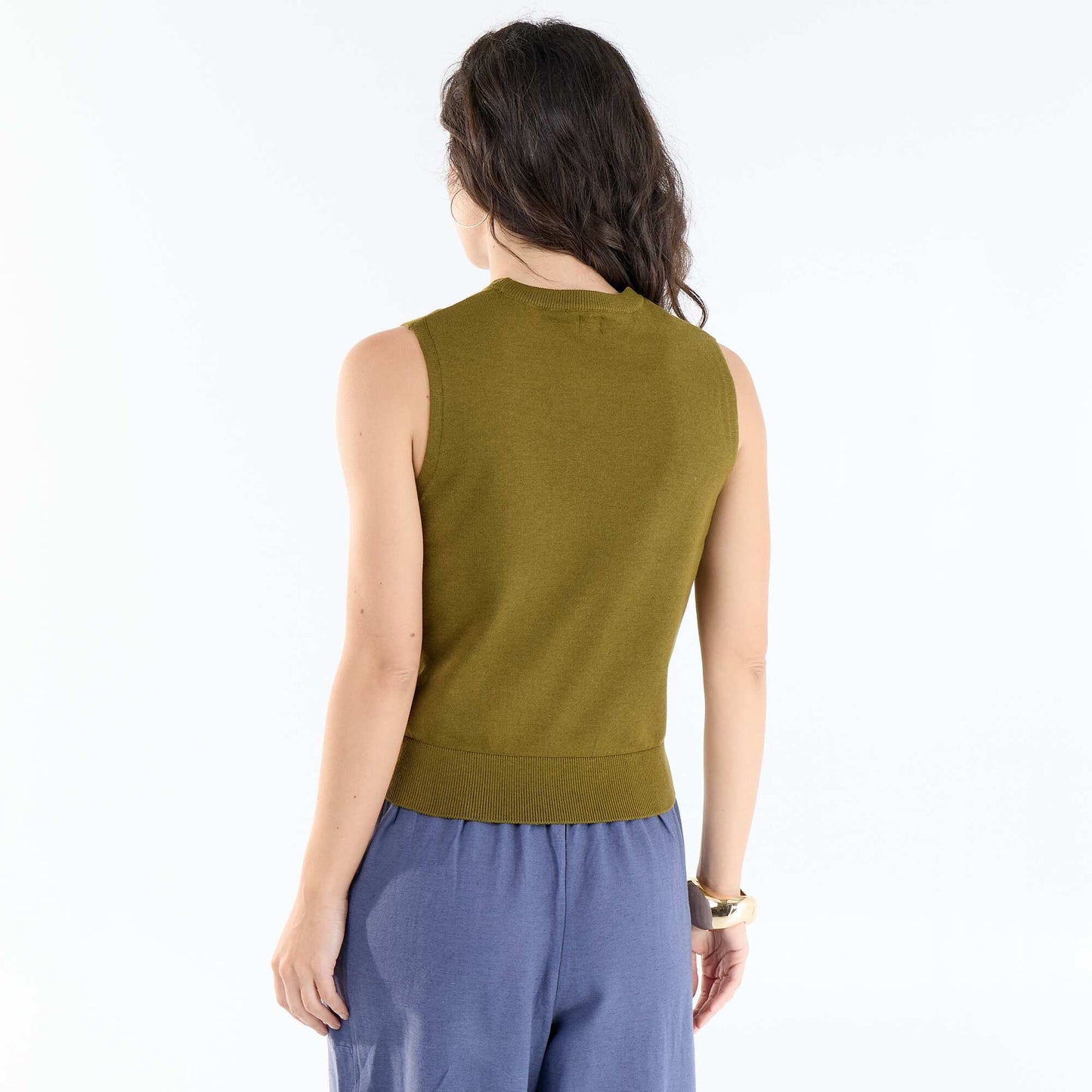 Sleeveless Round-Neck Sweater GREEN