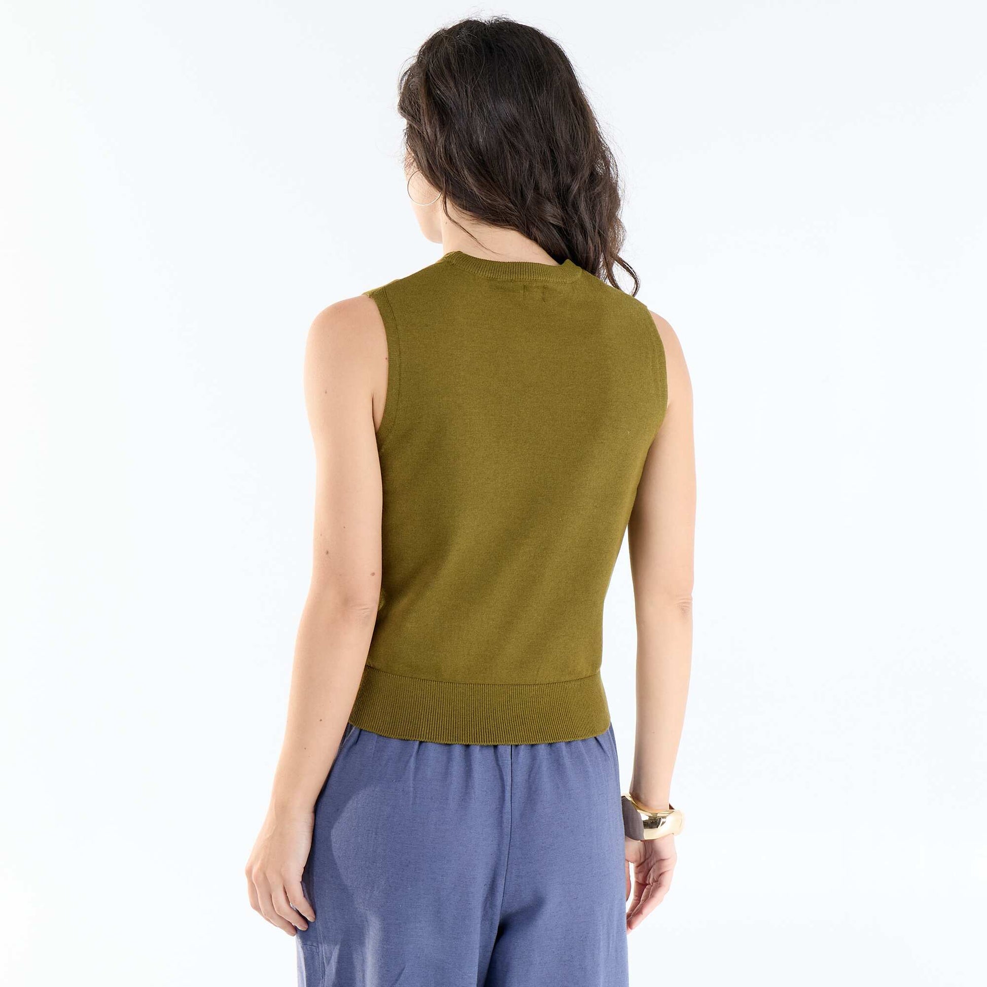 Sleeveless Round-Neck Sweater GREEN