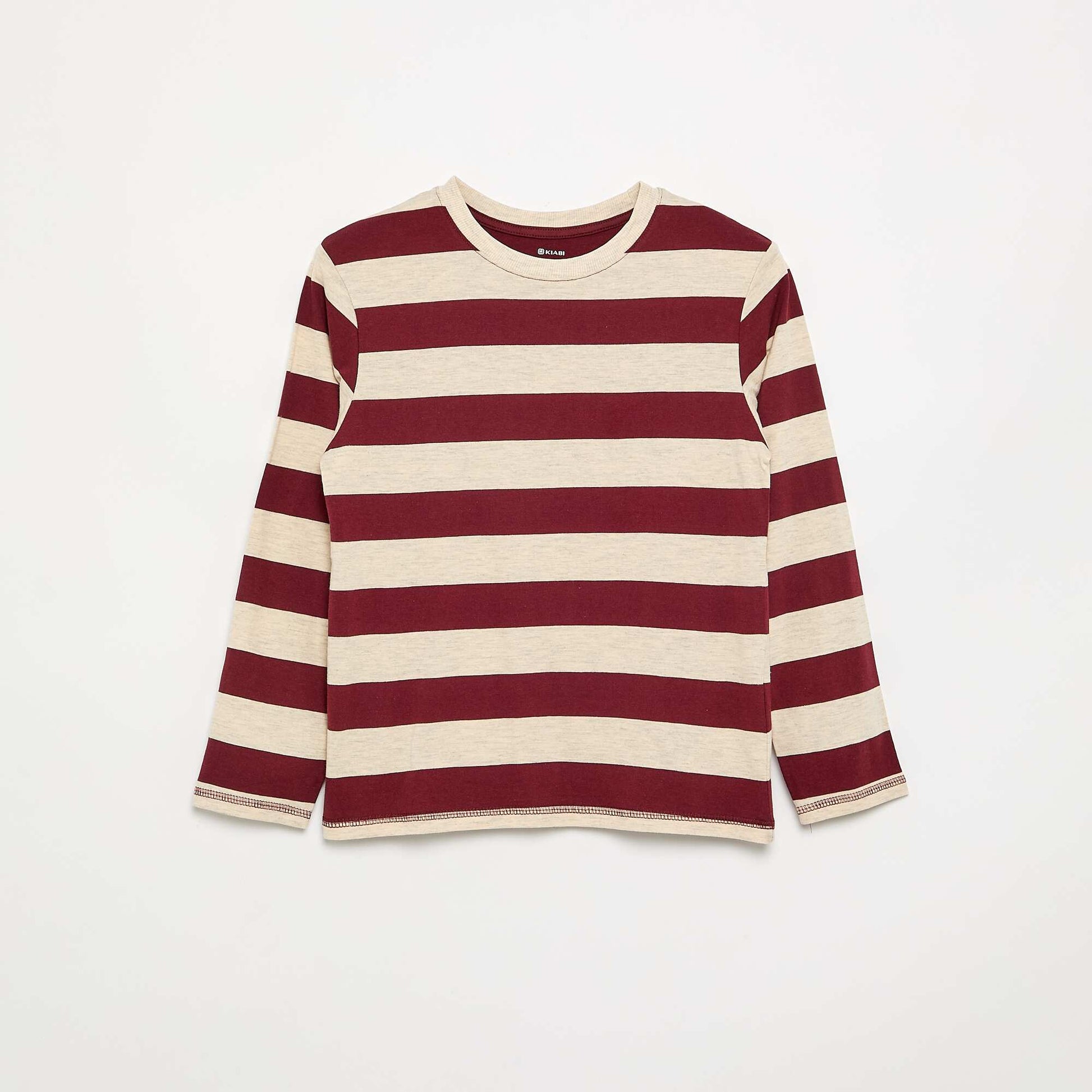 Striped long-sleeved jersey T-shirt BEIGE