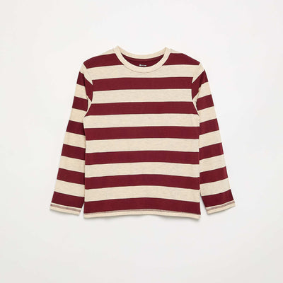 Striped long-sleeved jersey T-shirt BEIGE