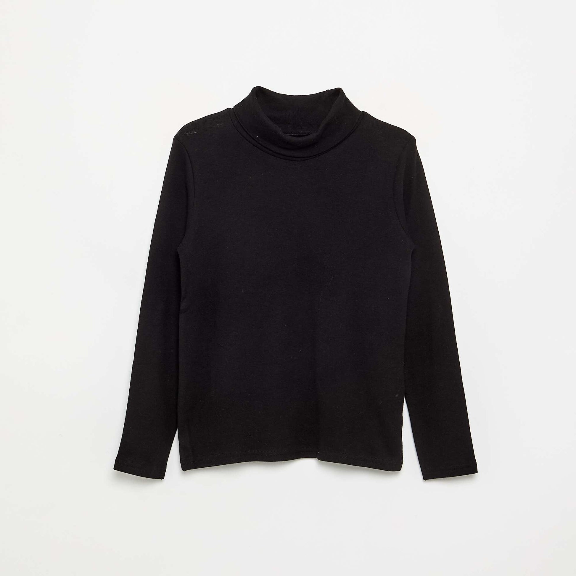 Ribbed Knit Roll Neck Top BLACK