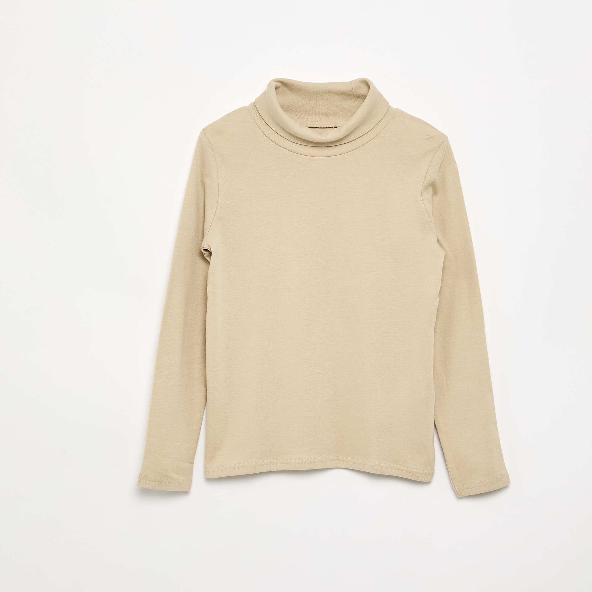 Ribbed Knit Roll Neck Top BEIGE