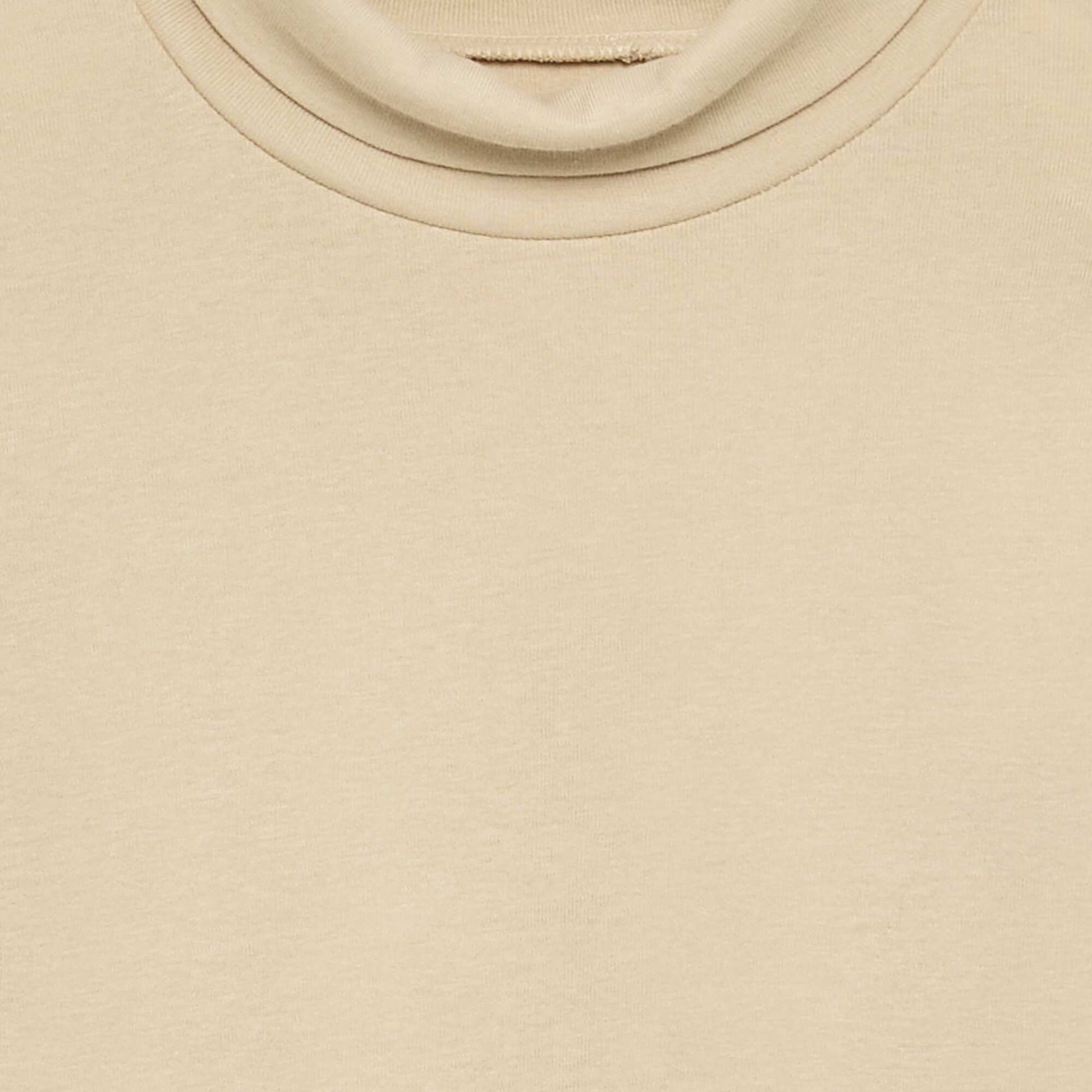 Ribbed Knit Roll Neck Top BEIGE