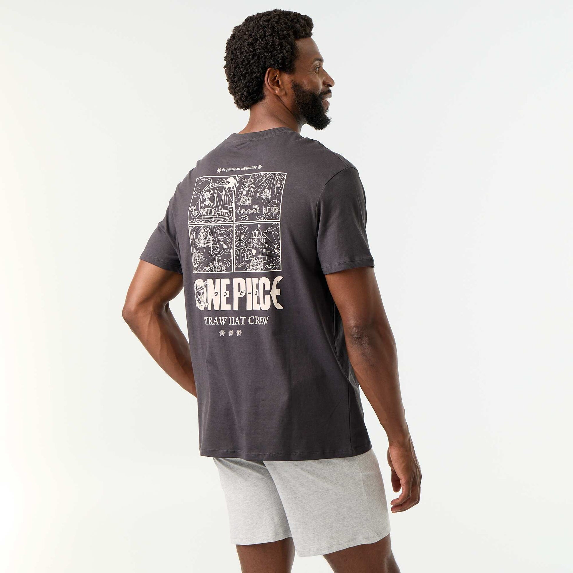 'One Piece' T-shirt + Shorts Pajama Set - 2 Pieces BLACK