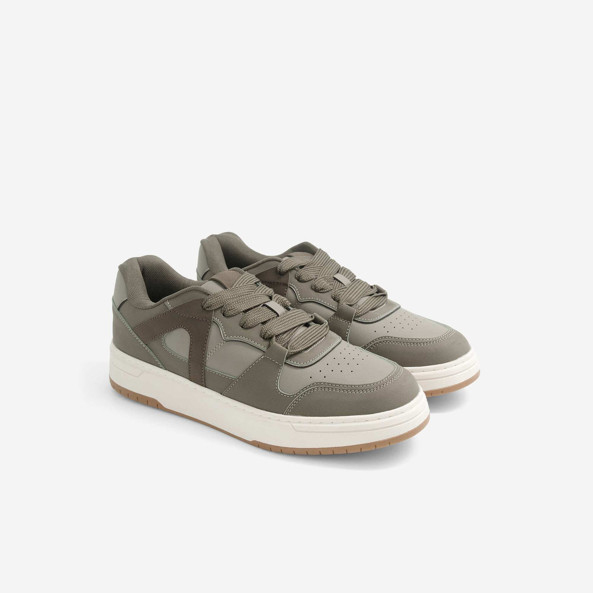 Low-top faux leather trainers KHAKI