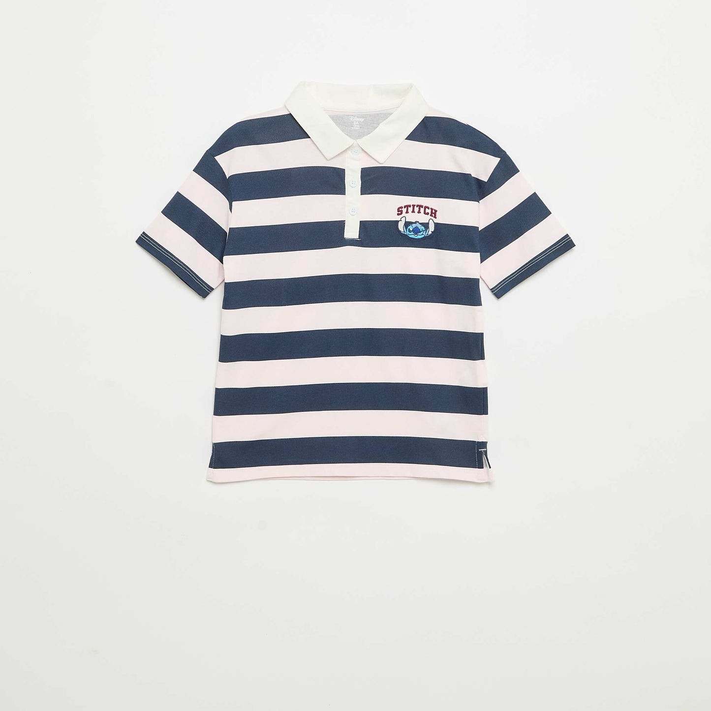 Disney Stitch Striped Short-Sleeved Polo Shirt PINK