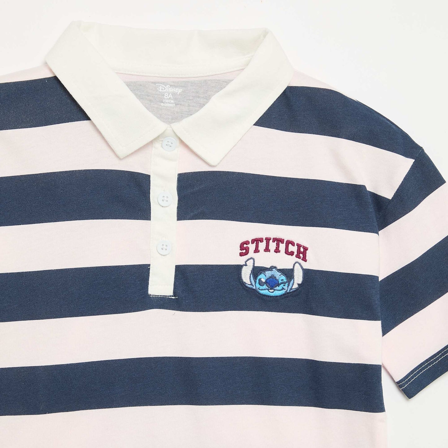 Disney Stitch Striped Short-Sleeved Polo Shirt PINK