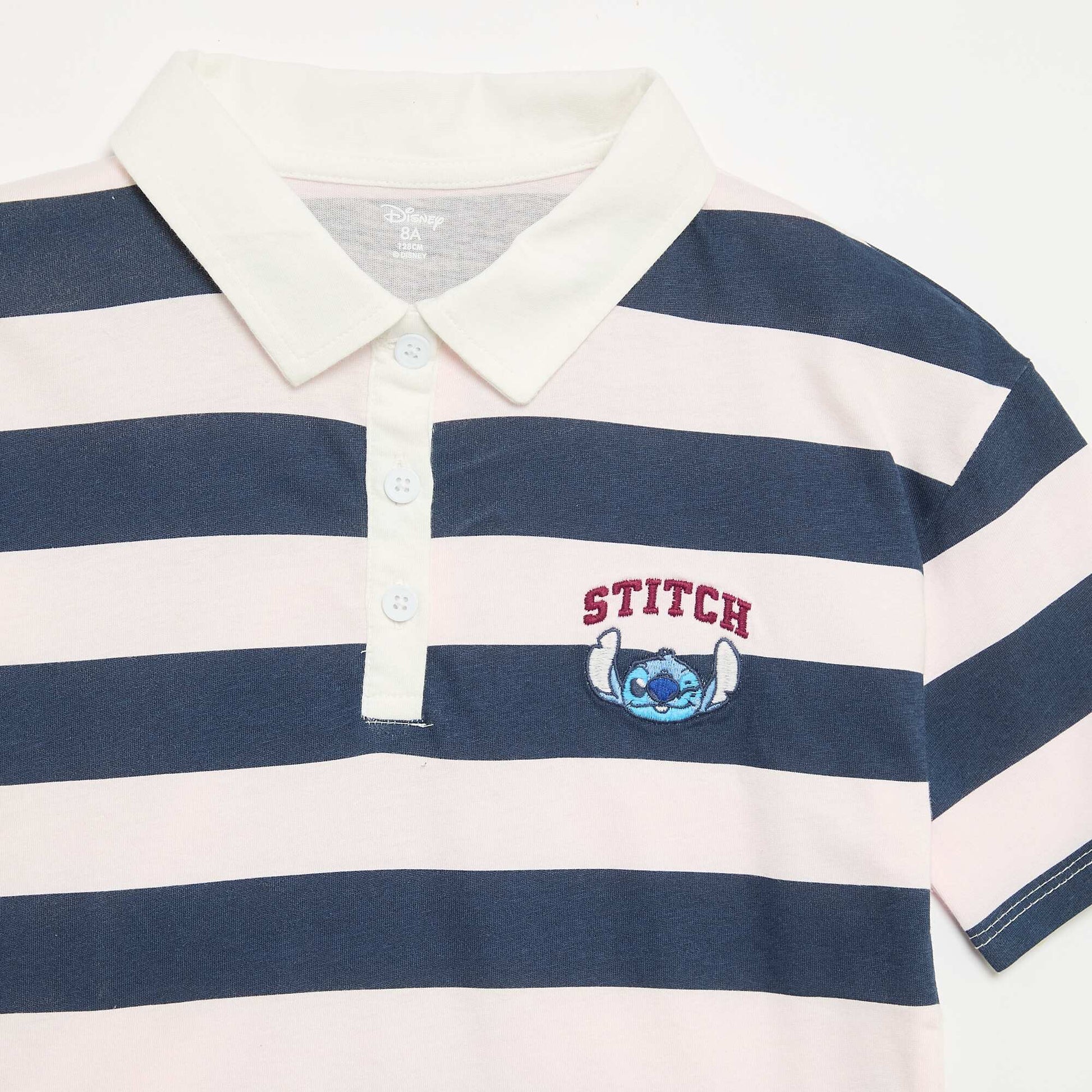 Disney Stitch Striped Short-Sleeved Polo Shirt PINK