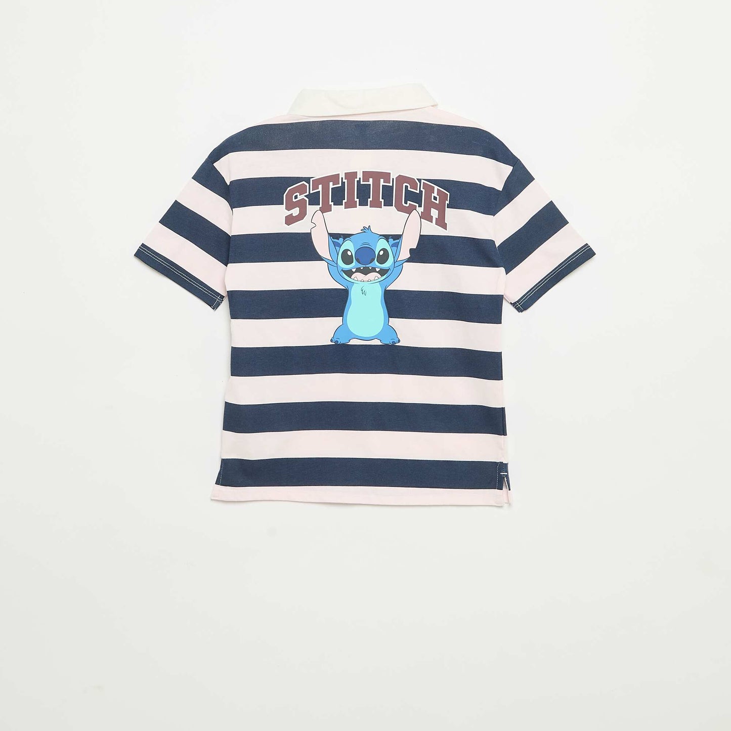 Disney Stitch Striped Short-Sleeved Polo Shirt PINK