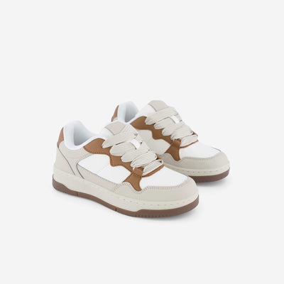 Faux Leather Low-Top Sneakers BEIGE
