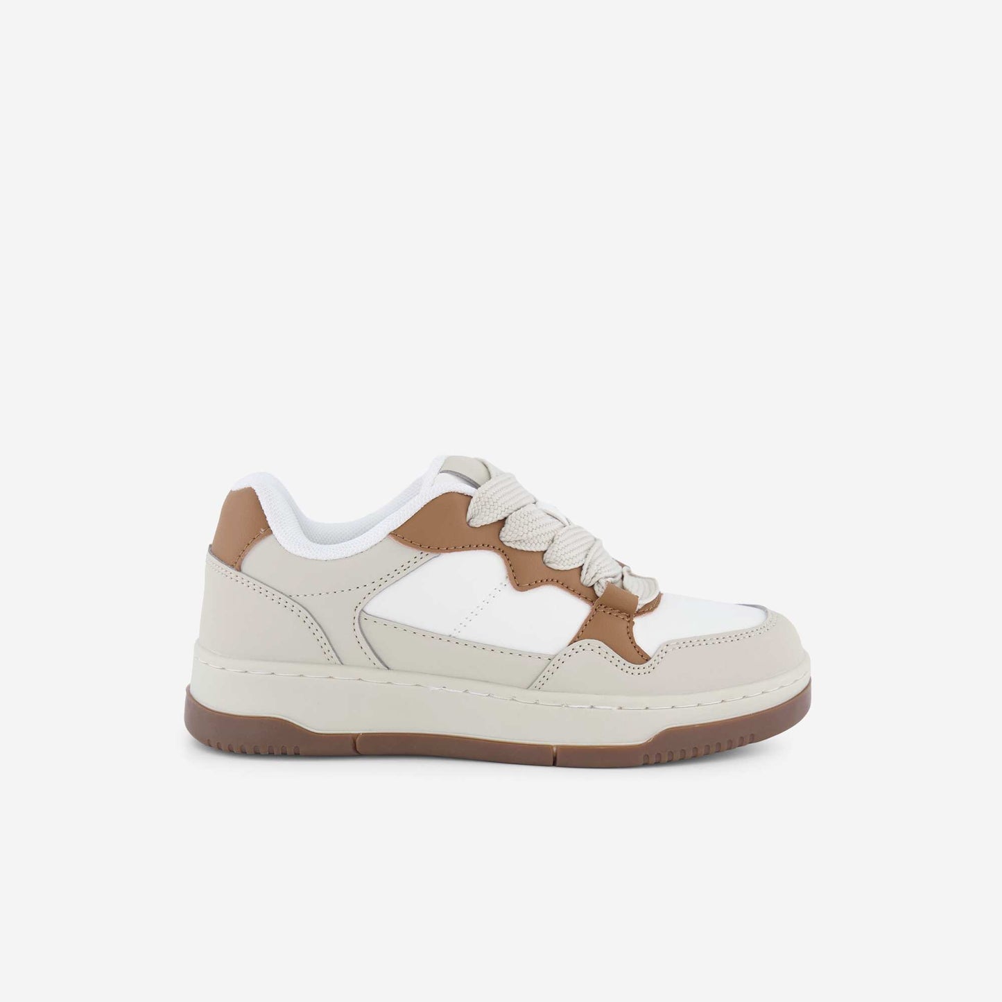 Faux Leather Low-Top Sneakers BEIGE