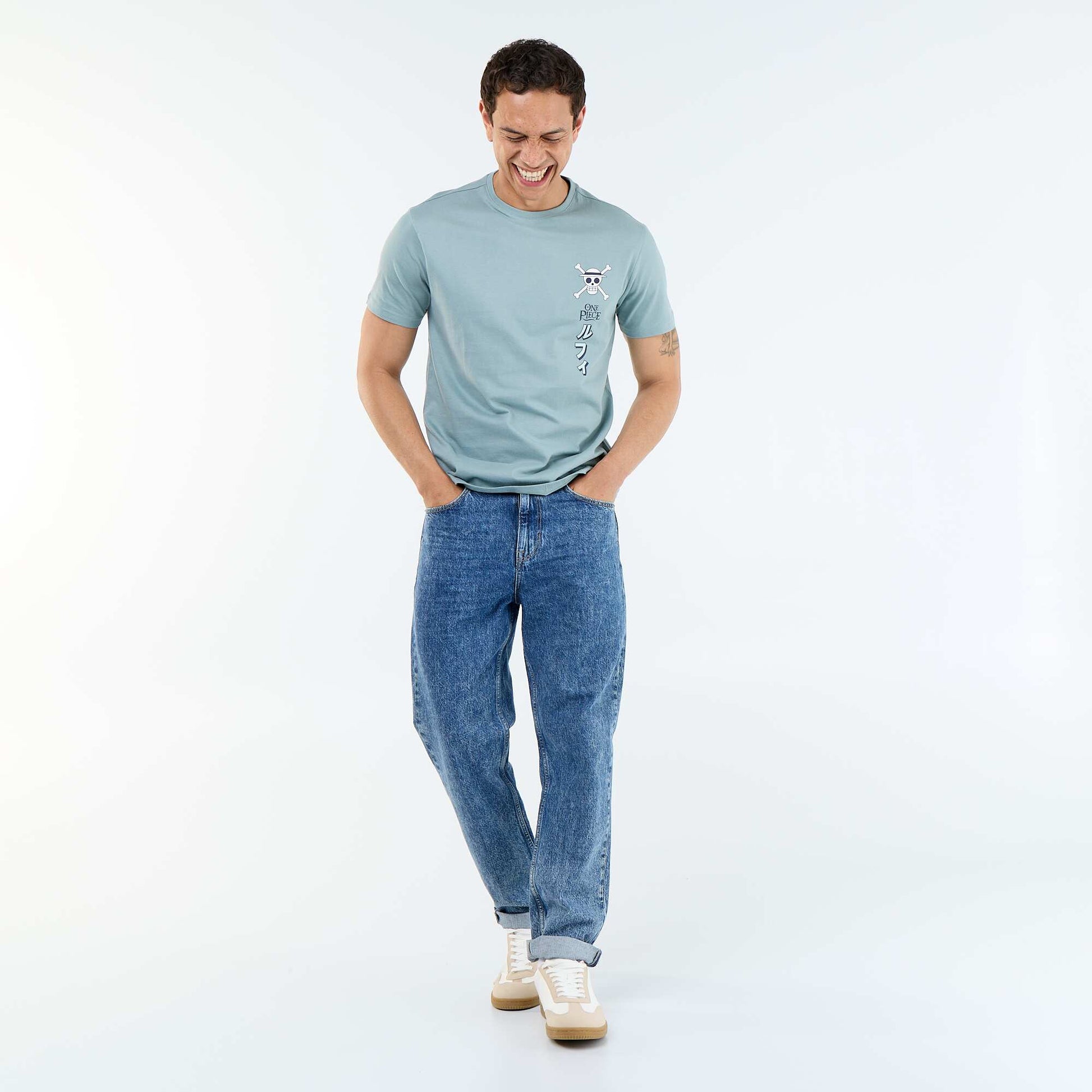 'One Piece' short-sleeved t-shirt with front/back print BLUE