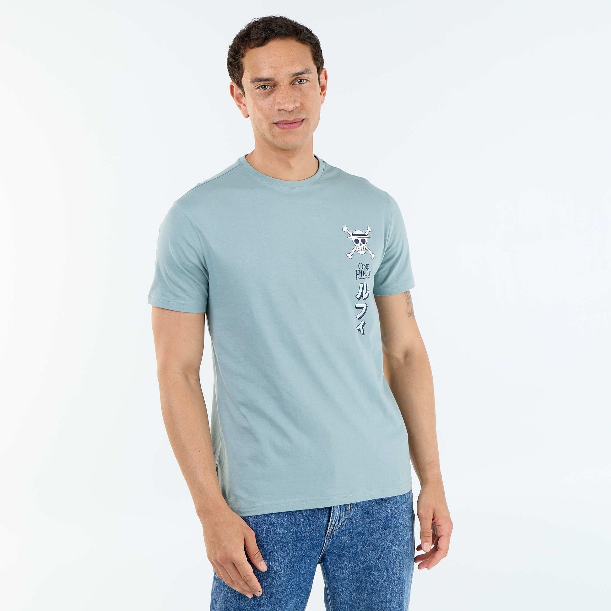 'One Piece' short-sleeved t-shirt with front/back print BLUE