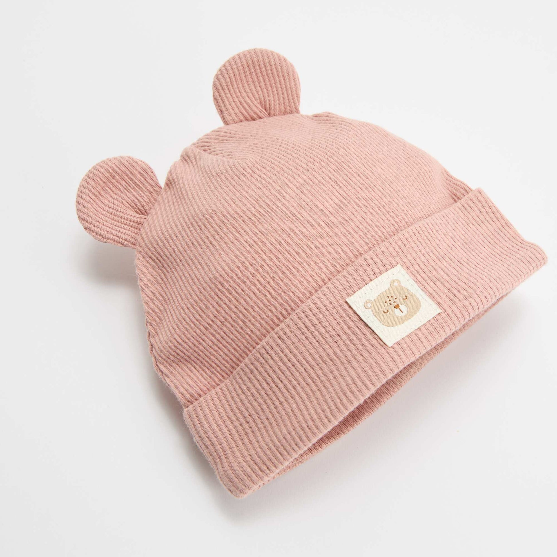 Ribbed beanie with ears PINK