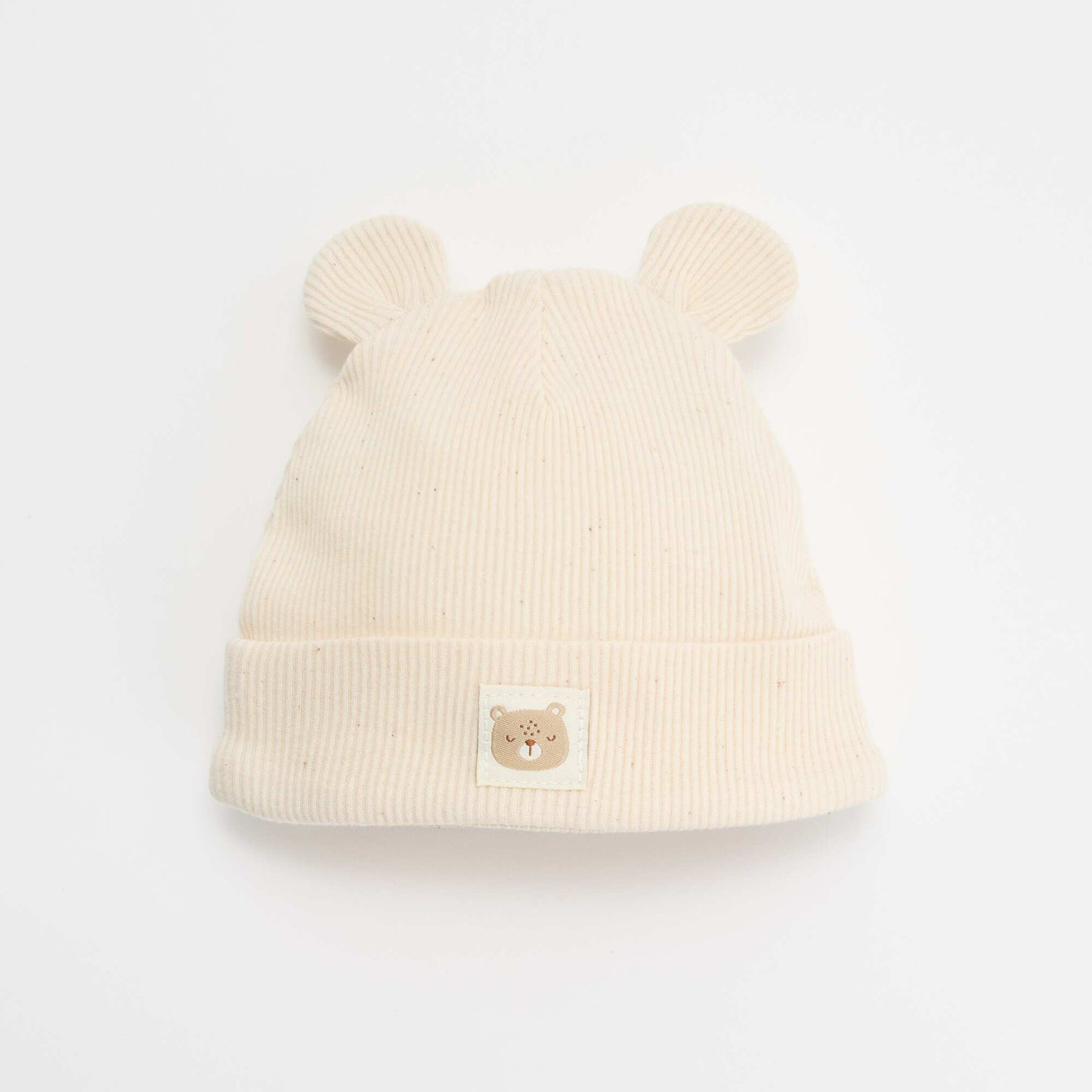 Ribbed beanie with ears BEIGE