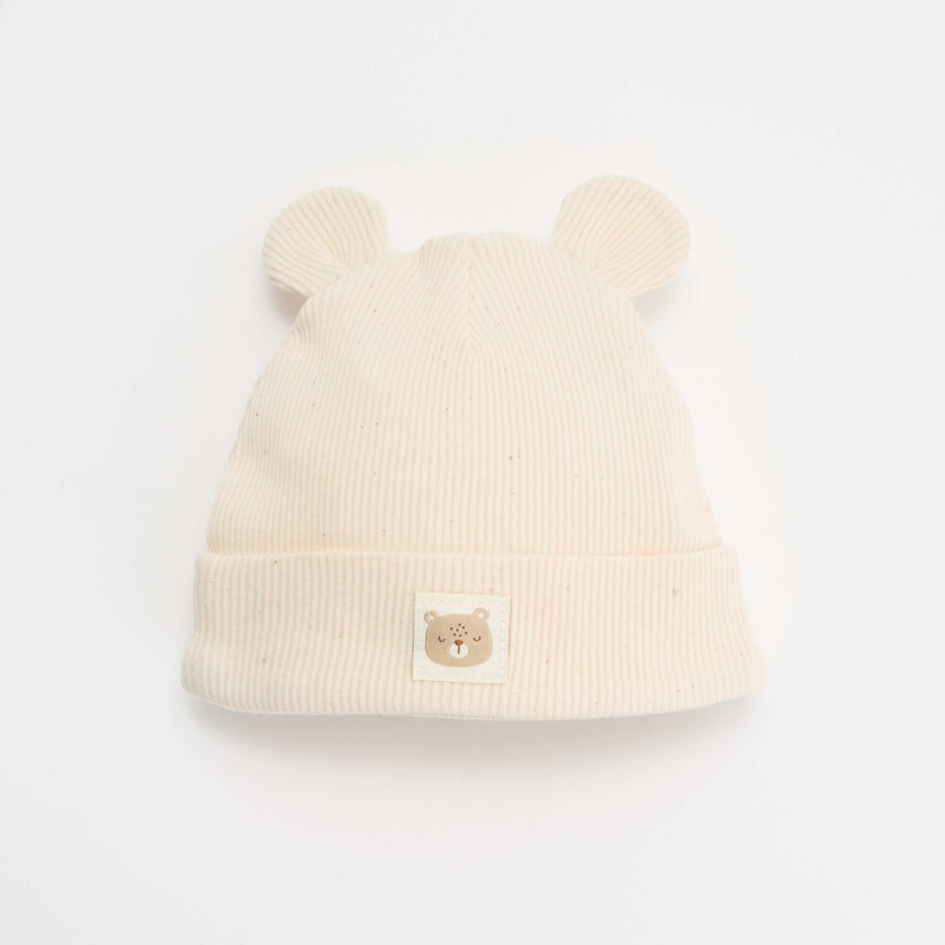 Ribbed beanie with ears BEIGE