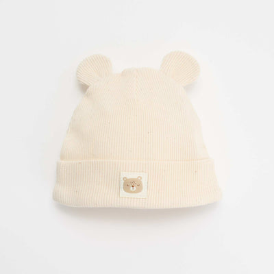 Ribbed beanie with ears BEIGE