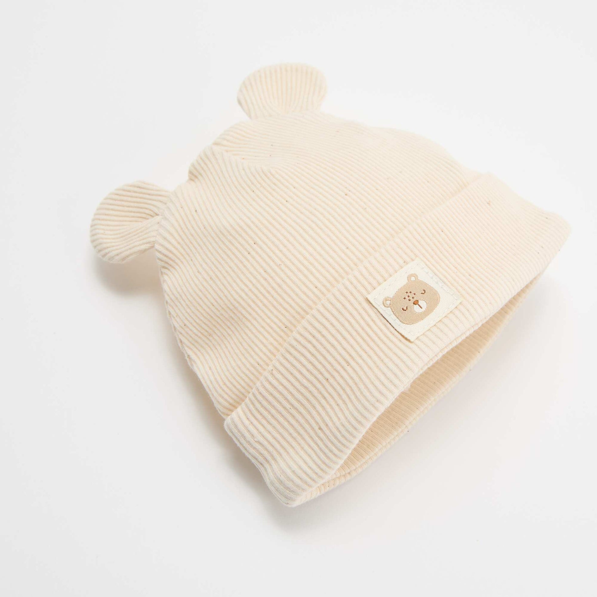 Ribbed beanie with ears BEIGE