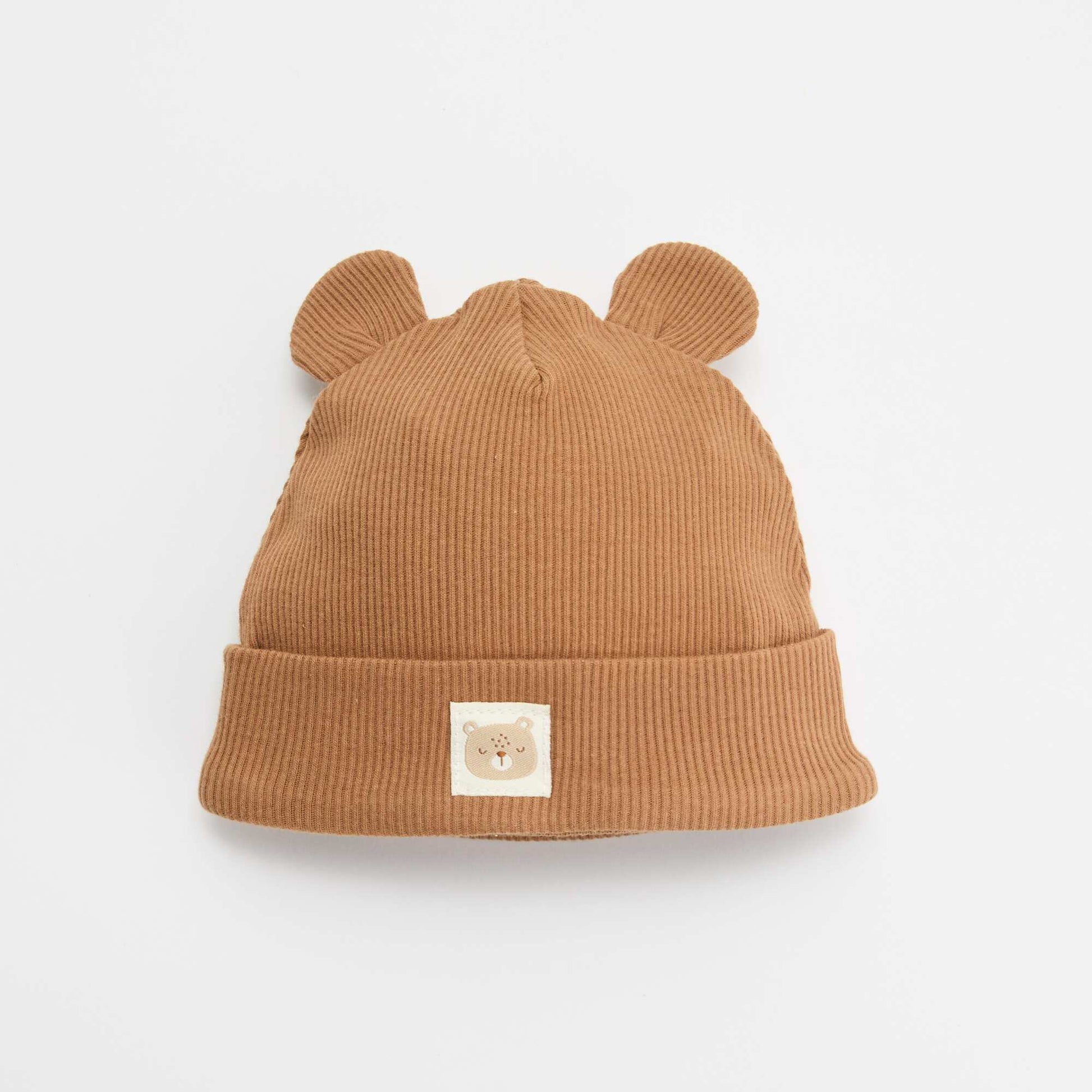 Ribbed beanie with ears BEIGE