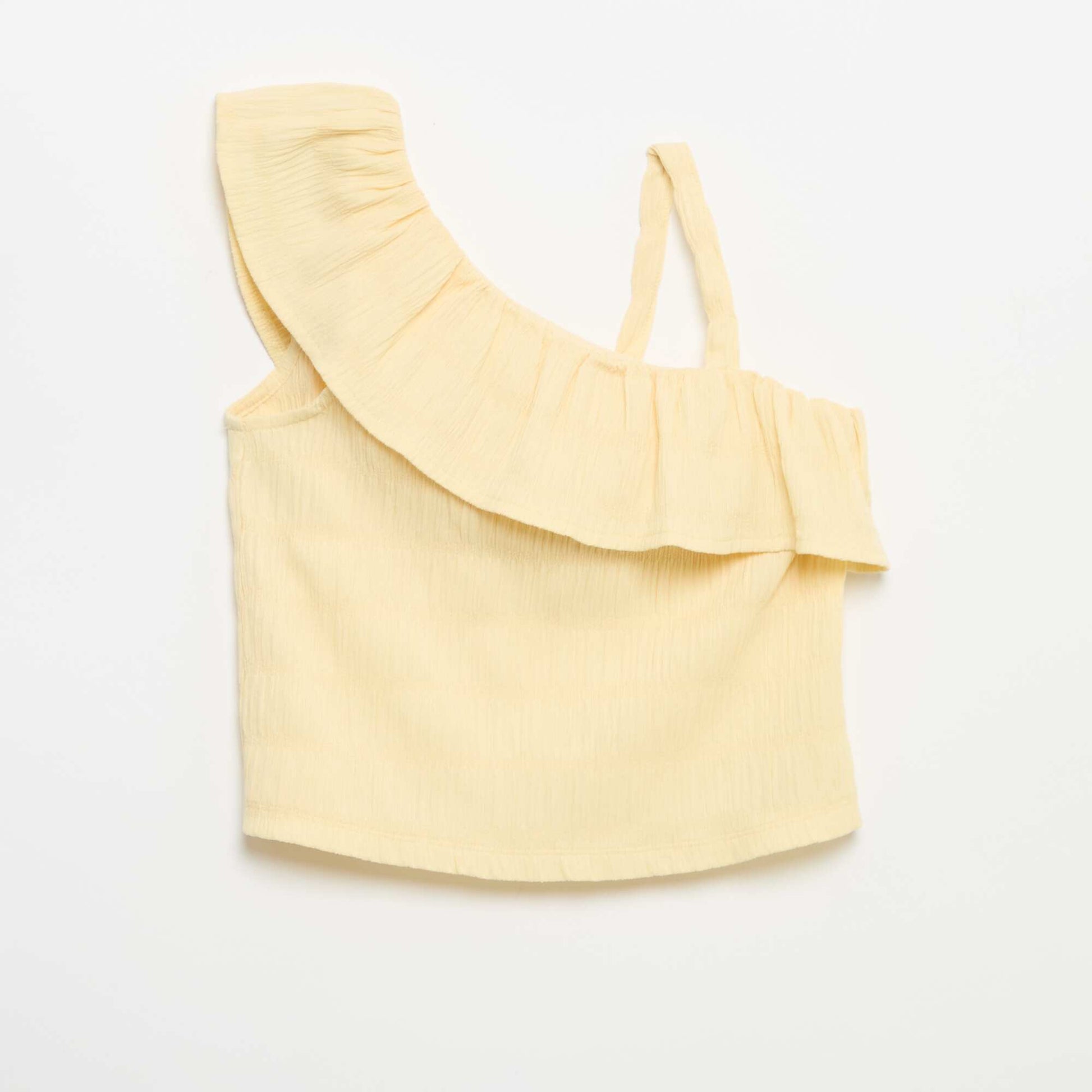 Waffle Knit Tank Top with Asymmetrical Neckline YELLOW